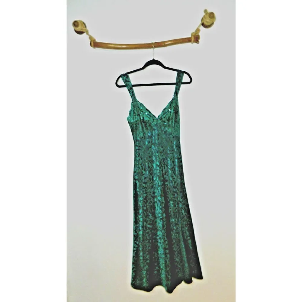 Victoria's‎ Secret Nightgown Slip Dress Medium Vintage Gold  Green Satin Beaded